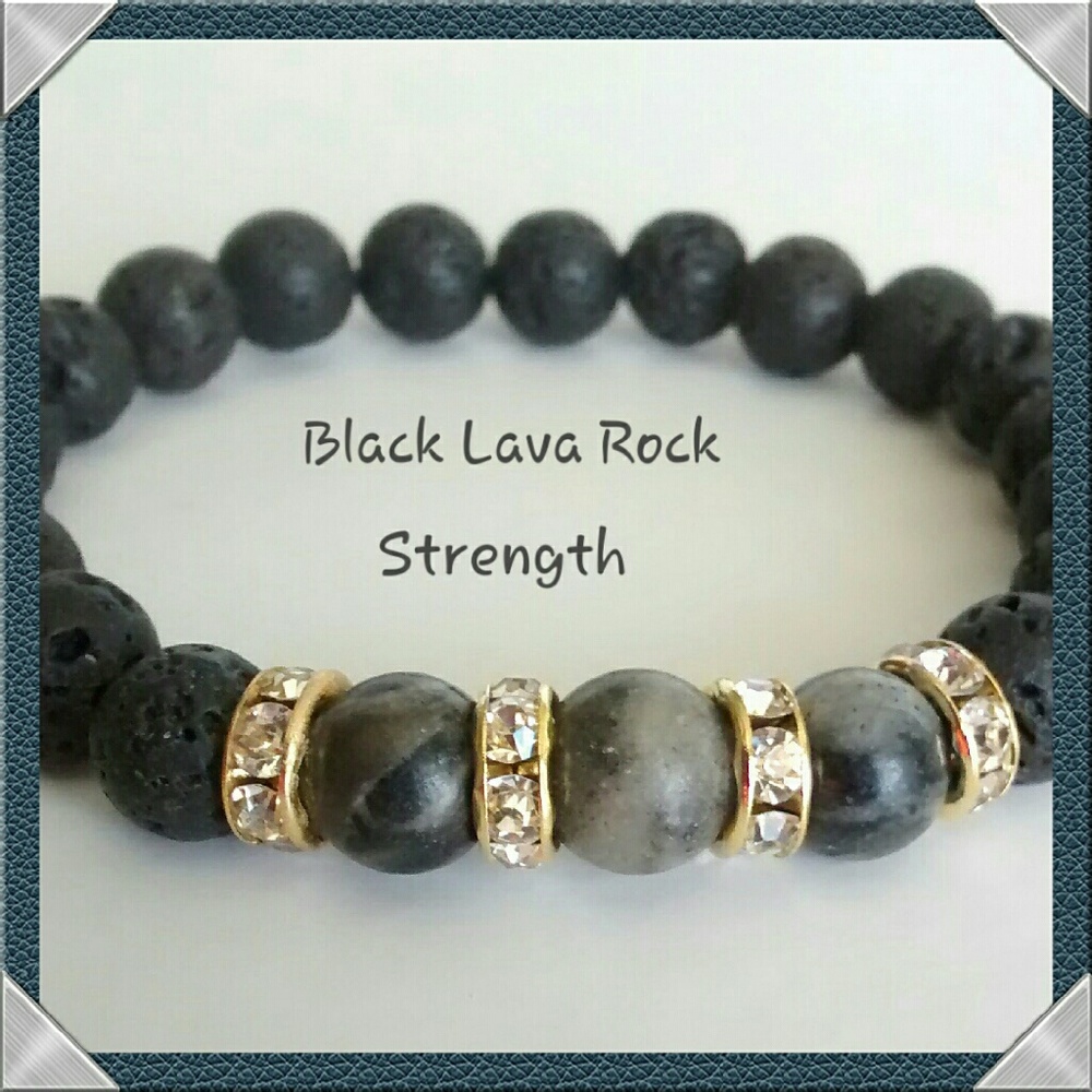 Beaded Bracelet. Natural Stone Beads. Lava Rock